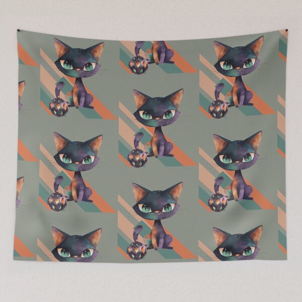 Item preview, Boho Black Cat Geometric Holiday Design designed and sold by Szpaku desart .