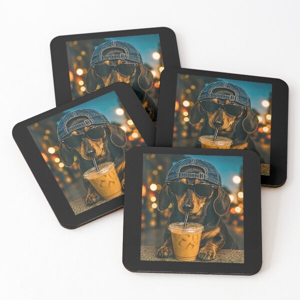 Item preview, Funny Dachshund Drinking Iced Coffee Office Meme designed and sold by Rahamkshop.