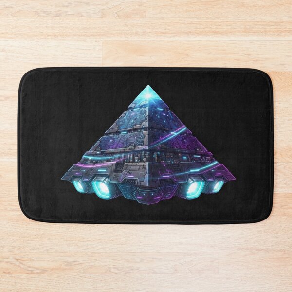 Item preview, Cyberpunk Giza Mothership Futuristic Neon Pyramid Sci-Fi Art designed and sold by alalame.