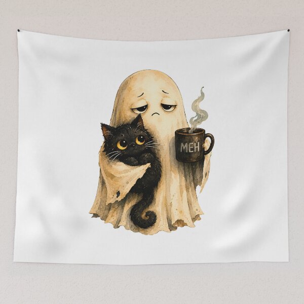 Item preview, Cute Ghost Cat Meh Coffee T-Shirt, Funny Halloween Cat Lover Gift, Spooky Black Cat Graphic Tee designed and sold by Velnoxar.