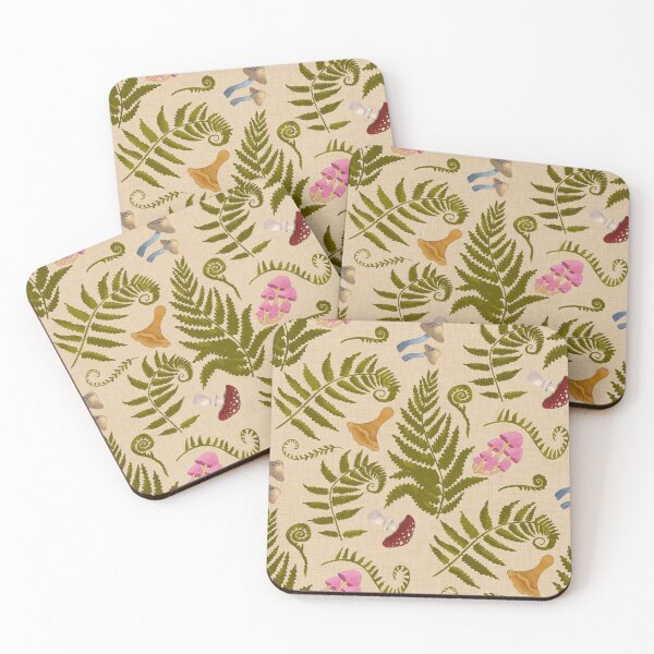 Item preview, Vintage Fern and Mushroom Botanical Pattern with Linen Texture designed and sold by hayleyhackler.