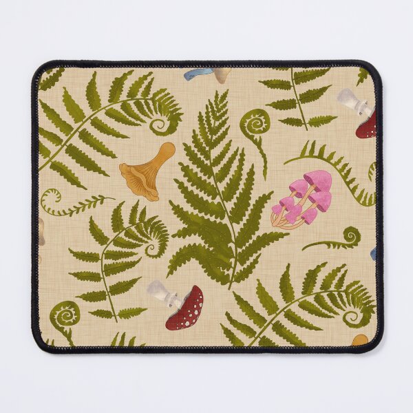 Item preview, Vintage Fern and Mushroom Botanical Pattern with Linen Texture designed and sold by hayleyhackler.
