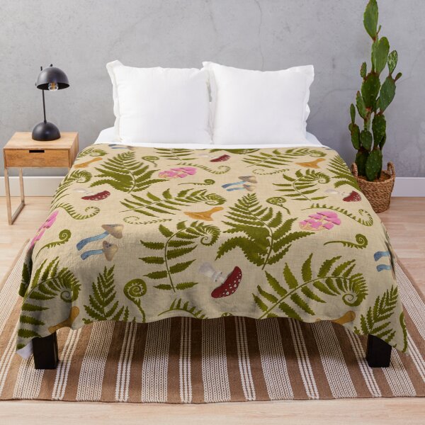 Item preview, Vintage Fern and Mushroom Botanical Pattern with Linen Texture designed and sold by hayleyhackler.