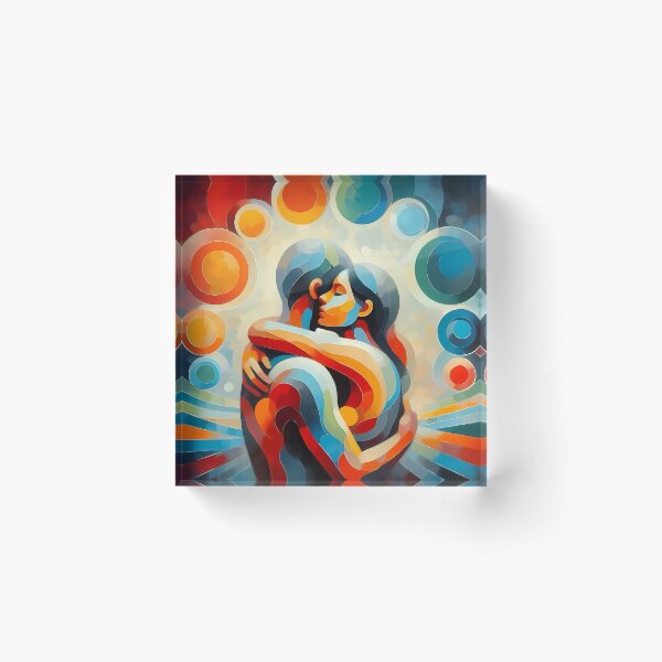 Item preview, Vibrant Abstract Hug - Cubism Couple Portrait with Circle Patterns designed and sold by ondante.