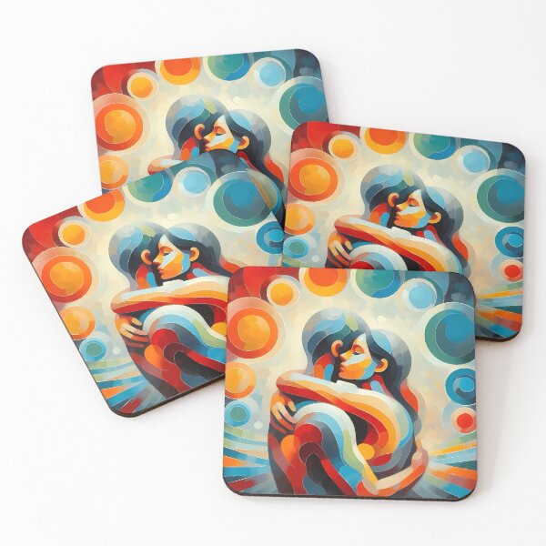 Item preview, Vibrant Abstract Hug - Cubism Couple Portrait with Circle Patterns designed and sold by ondante.