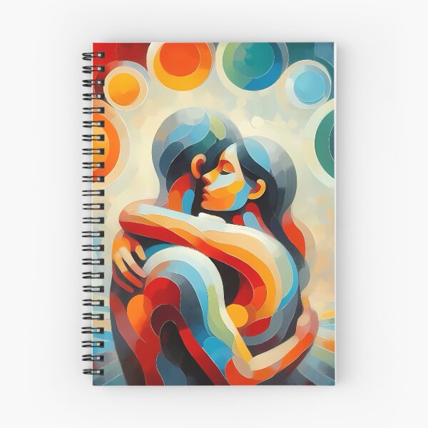 Item preview, Vibrant Abstract Hug - Cubism Couple Portrait with Circle Patterns designed and sold by ondante.
