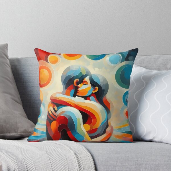 Item preview, Vibrant Abstract Hug - Cubism Couple Portrait with Circle Patterns designed and sold by ondante.