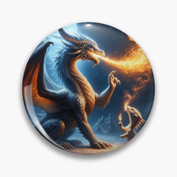 Item preview, Dragon Teaching Baby Dragon to Breathe Fire – Cute Fantasy Dragon Art designed and sold by DrakariArt.