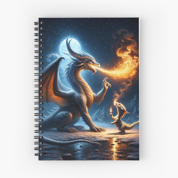 Item preview, Dragon Teaching Baby Dragon to Breathe Fire – Cute Fantasy Dragon Art designed and sold by DrakariArt.