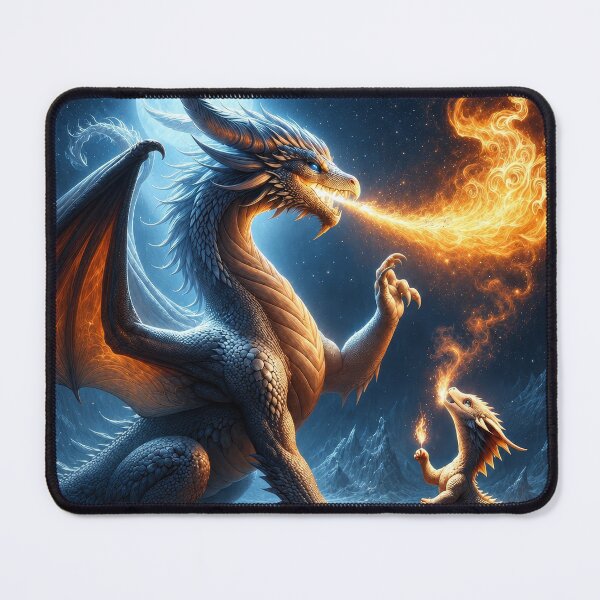 Item preview, Dragon Teaching Baby Dragon to Breathe Fire – Cute Fantasy Dragon Art designed and sold by DrakariArt.