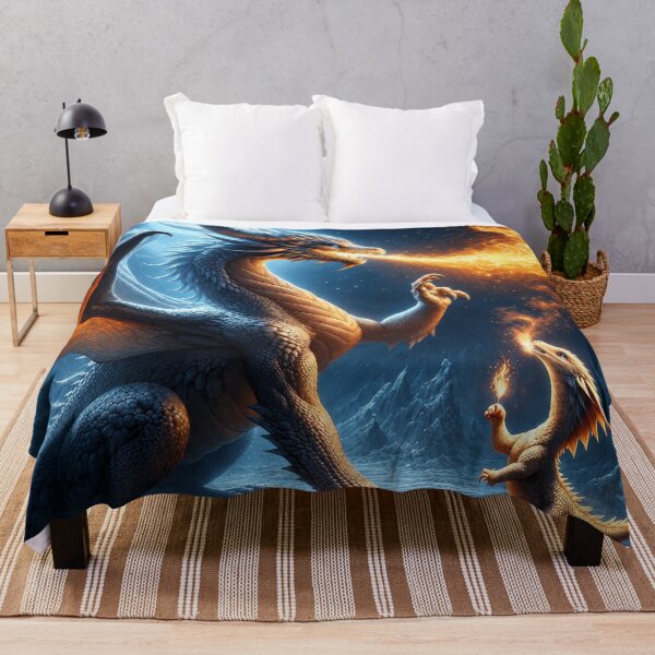 Item preview, Dragon Teaching Baby Dragon to Breathe Fire – Cute Fantasy Dragon Art designed and sold by DrakariArt.