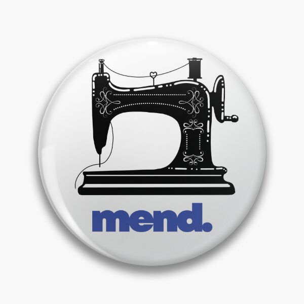 Item preview, Simple Sewing Machine image with mend.  Activism against fast fashion designed and sold by refashionrevolution.