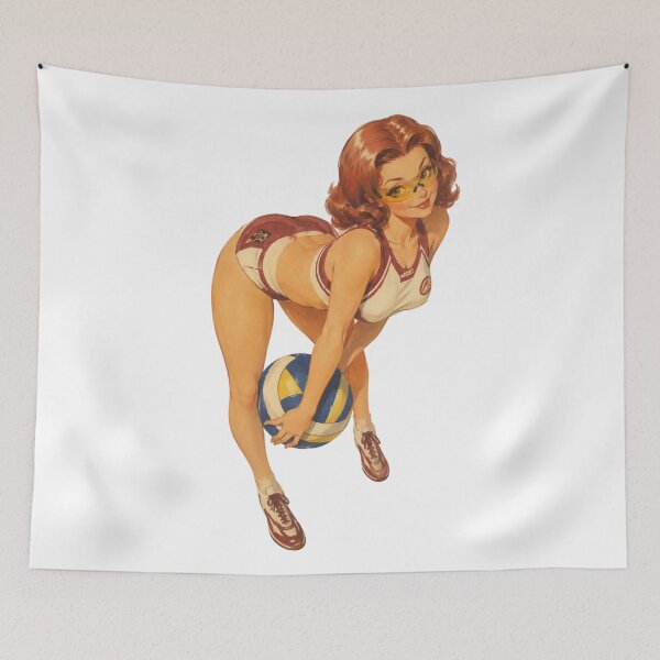 Item preview, Vintage Volleyball Pin-Up Girl | Original Retro Sports Illustration designed and sold by Cosplayvintage.