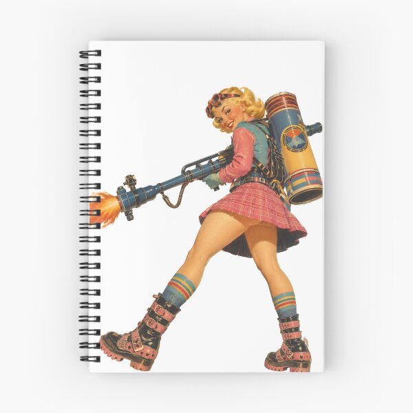 Item preview, Retro Flamethrower Pin-Up Girl | Original Vintage Dieselpunk Illustration designed and sold by Cosplayvintage.