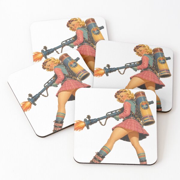 Item preview, Retro Flamethrower Pin-Up Girl | Original Vintage Dieselpunk Illustration designed and sold by Cosplayvintage.
