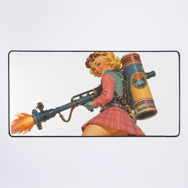 Item preview, Retro Flamethrower Pin-Up Girl | Original Vintage Dieselpunk Illustration designed and sold by Cosplayvintage.
