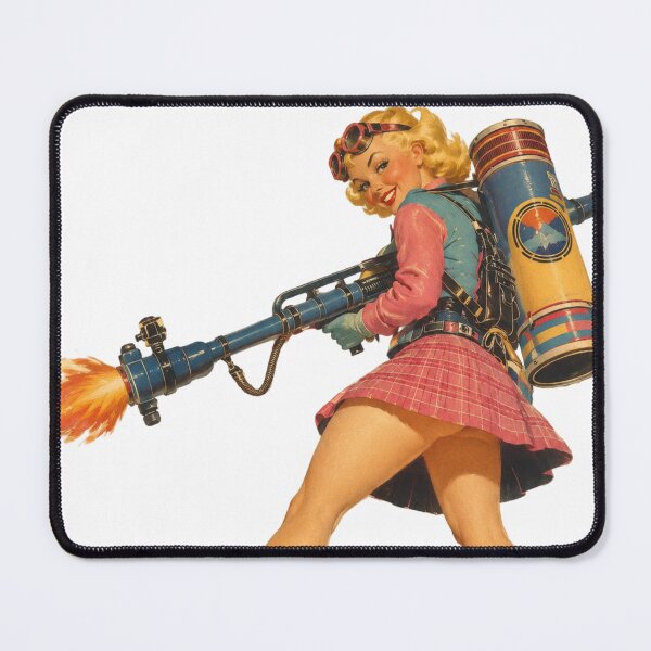 Item preview, Retro Flamethrower Pin-Up Girl | Original Vintage Dieselpunk Illustration designed and sold by Cosplayvintage.