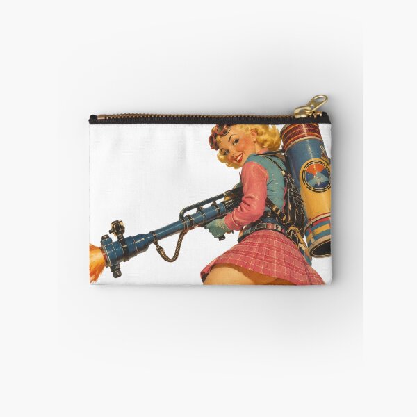 Item preview, Retro Flamethrower Pin-Up Girl | Original Vintage Dieselpunk Illustration designed and sold by Cosplayvintage.