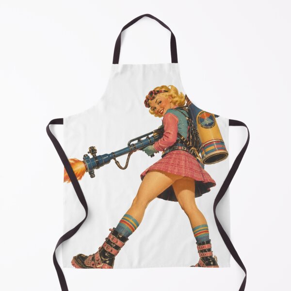 Item preview, Retro Flamethrower Pin-Up Girl | Original Vintage Dieselpunk Illustration designed and sold by Cosplayvintage.