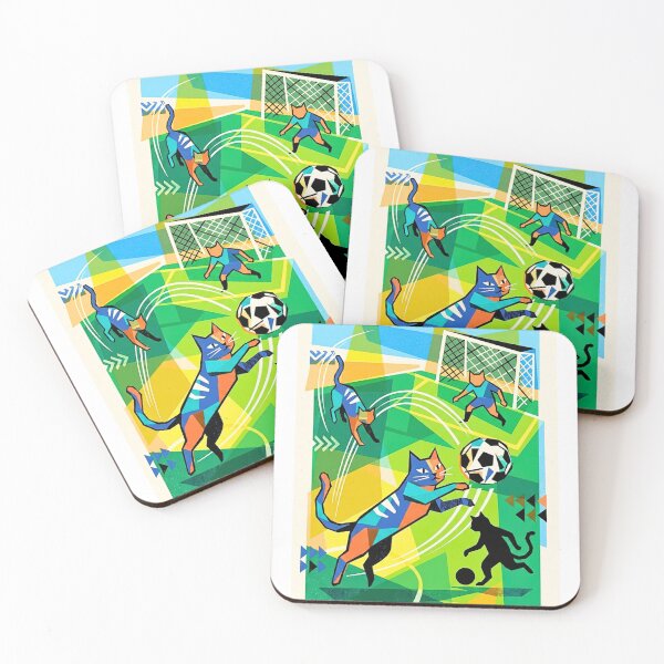 Item preview, Geometric Cubist Cats Playing Football Match designed and sold by HAPPY HARBOR DESIGN .
