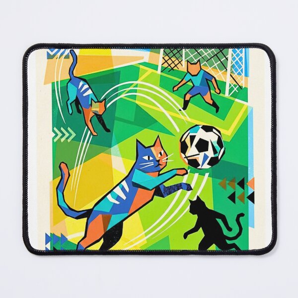 Item preview, Geometric Cubist Cats Playing Football Match designed and sold by HAPPY HARBOR DESIGN .