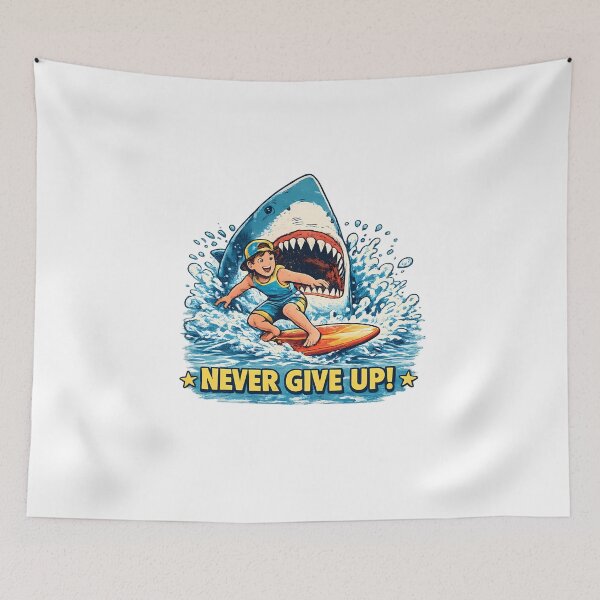 Item preview, Never Give Up Retro Shark T-Shirt designed and sold by SupernovaNote.