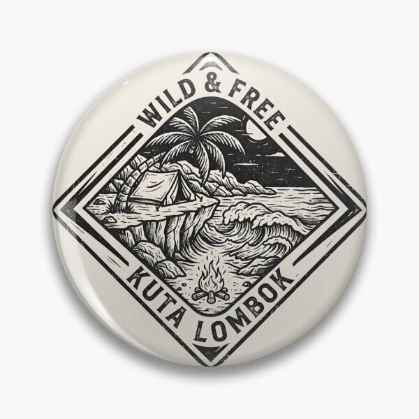 Item preview, Kuta Lombok Outdoor Camping Woodcut Badge designed and sold by DuckOddity.