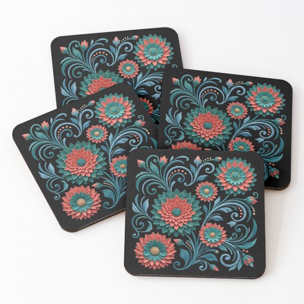 Item preview, Teal and Coral Elegant Floral Art Nouveau Pattern designed and sold by digitalbob60.