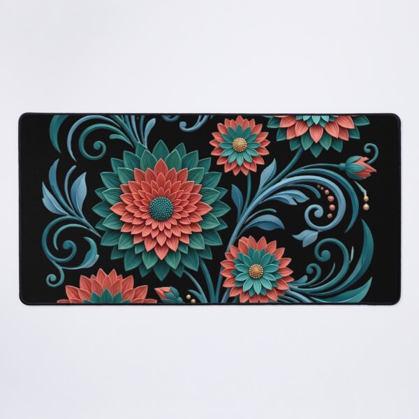 Item preview, Teal and Coral Elegant Floral Art Nouveau Pattern designed and sold by digitalbob60.