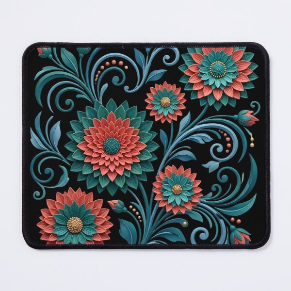 Item preview, Teal and Coral Elegant Floral Art Nouveau Pattern designed and sold by digitalbob60.