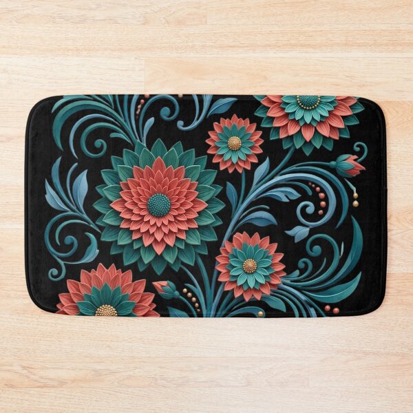 Item preview, Teal and Coral Elegant Floral Art Nouveau Pattern designed and sold by digitalbob60.
