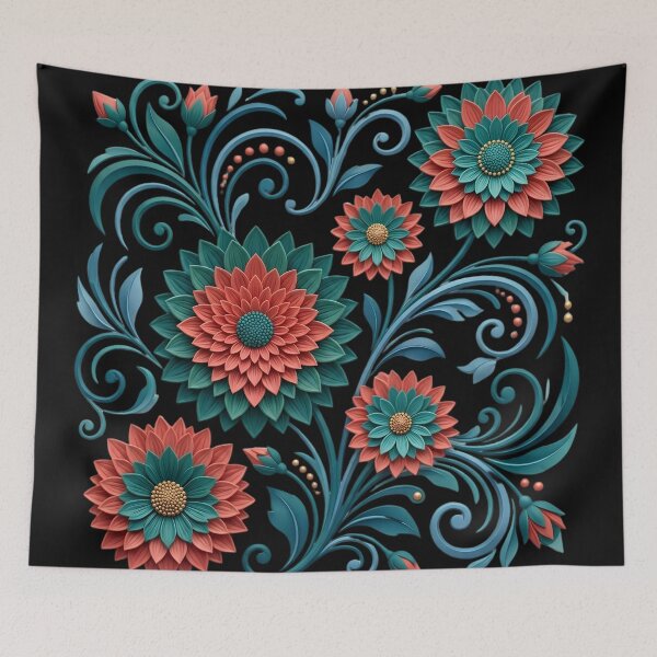 Item preview, Teal and Coral Elegant Floral Art Nouveau Pattern designed and sold by digitalbob60.