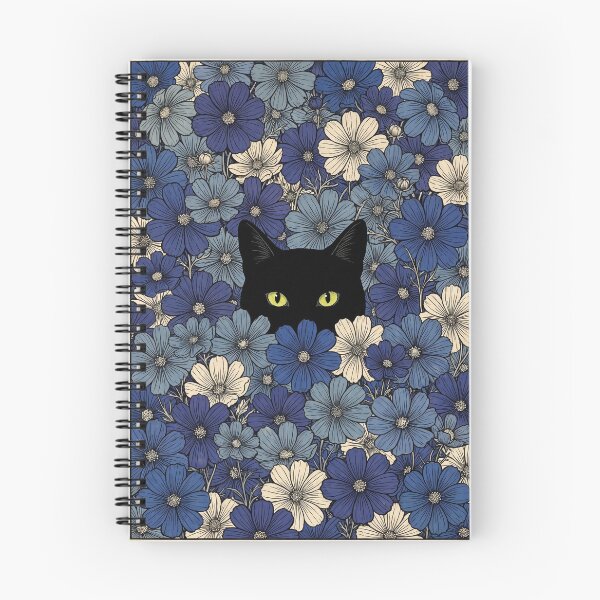 Item preview, Black Cat in Blue Cosmos Flowers - Vintage Botanical Folk Art designed and sold by DMITRYEH STUDIO.
