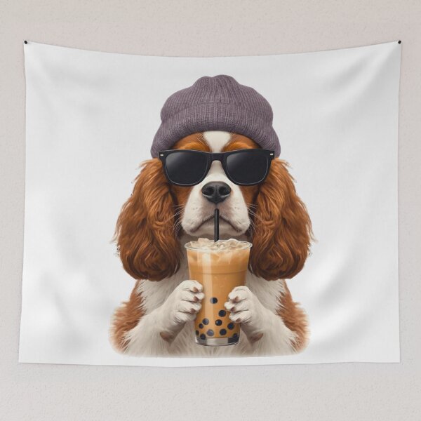 Item preview, Hipster Cavalier King Charles Spaniel Drinking Boba Tea | Cute Dog Lover Design designed and sold by Fredster1966.
