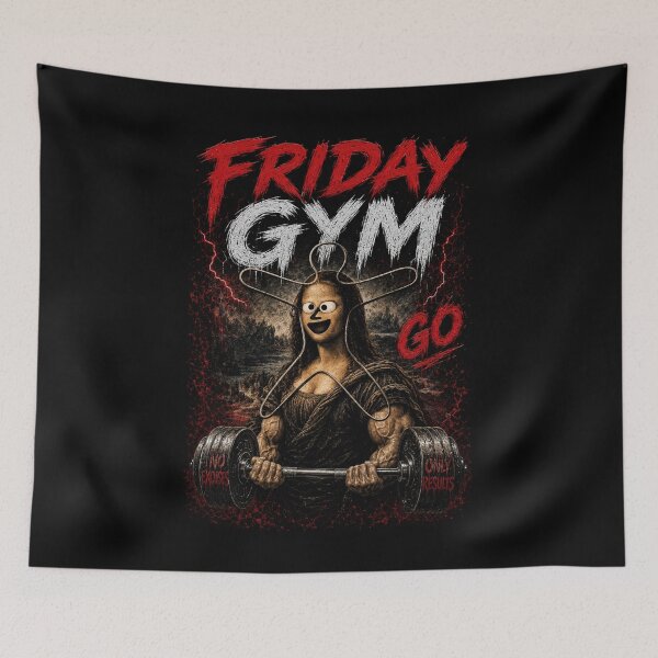 Item preview, Friday Gym Go Creepy Mona Lisa Funny Horror Fitness Meme T-Shirt designed and sold by Digistore1221.