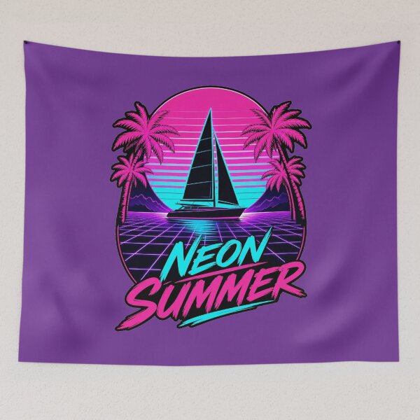 Item preview, Neon Summer – Retro Synthwave Sailboat | Tropical Sunset Vaporwave Design designed and sold by puzzell.