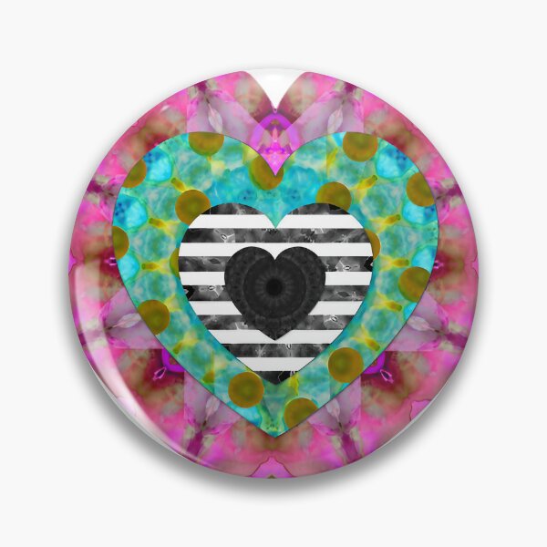 Item preview, Pink and Blue Nested Heart with Striped Center and Floral Patterns designed and sold by Vibrantiz-Flora.