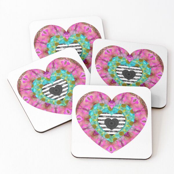 Item preview, Pink and Blue Nested Heart with Striped Center and Floral Patterns designed and sold by Vibrantiz-Flora.