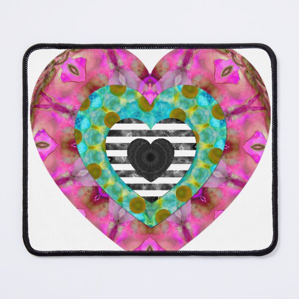 Item preview, Pink and Blue Nested Heart with Striped Center and Floral Patterns designed and sold by Vibrantiz-Flora.