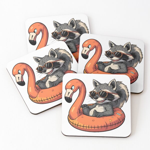 Item preview, Cool Raccoon With Sunglasses Chilling On Flamingo Floatie designed and sold by BabiesNanimals.