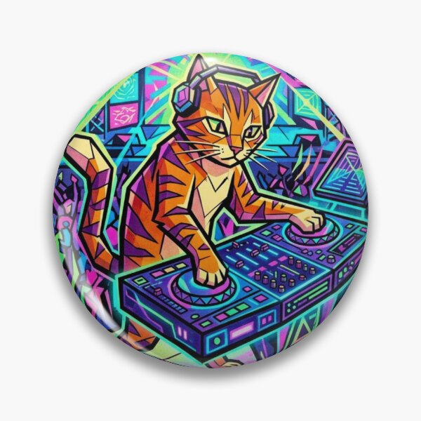 Item preview, Geometric Tabby Cat DJ At Neon Music Festival designed and sold by HAPPY HARBOR DESIGN .
