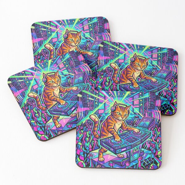 Item preview, Geometric Tabby Cat DJ At Neon Music Festival designed and sold by HAPPY HARBOR DESIGN .