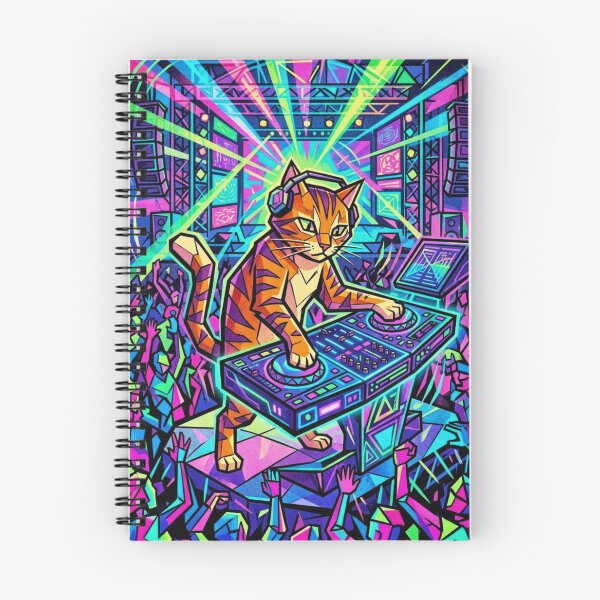 Item preview, Geometric Tabby Cat DJ At Neon Music Festival designed and sold by HAPPY HARBOR DESIGN .