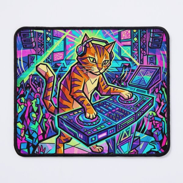 Item preview, Geometric Tabby Cat DJ At Neon Music Festival designed and sold by HAPPY HARBOR DESIGN .