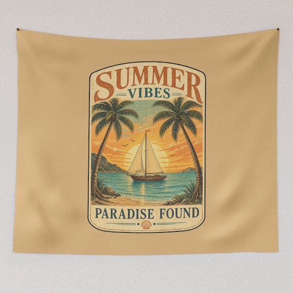 Item preview, Summer Vibes – Paradise Found | Vintage Tropical Beach Sailboat Sunset Design designed and sold by puzzell.