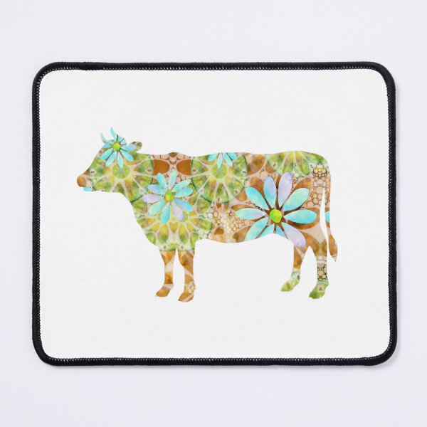 Item preview, Cow Silhouette Filled with Light Blue Daisies and Geometric Patterns designed and sold by Vibrantiz-Flora.