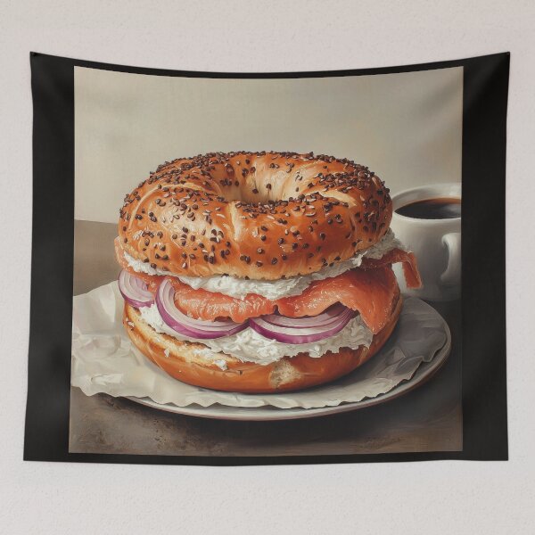 Item preview, Smoked Salmon Bagel and Coffee Still Life designed and sold by Shannon Hilson.