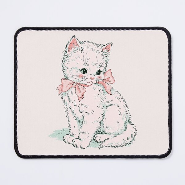 Item preview, Cute White Kitten Pink Bow Vintage Cat Design designed and sold by trajeado14.