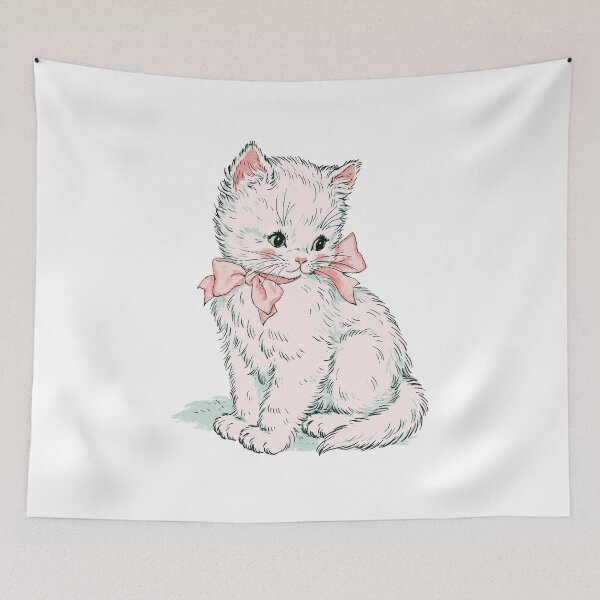 Item preview, Cute White Kitten Pink Bow Vintage Cat Design designed and sold by trajeado14.