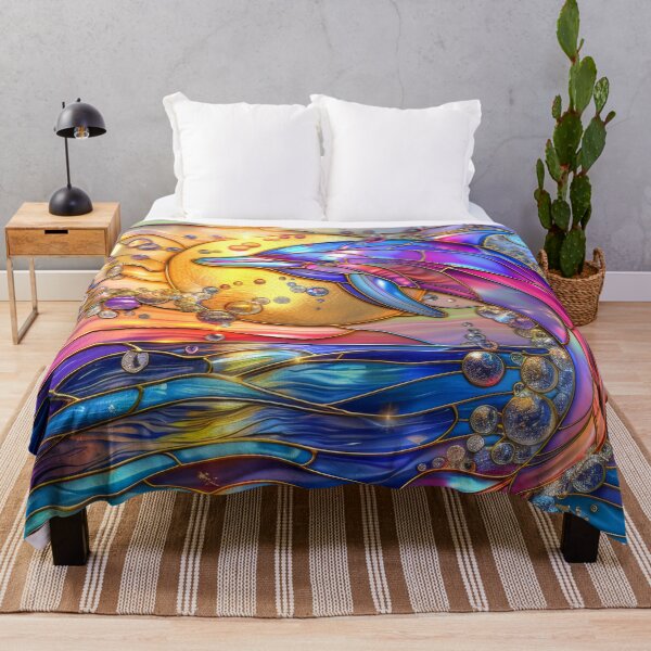 Item preview, Dolphin Stained Glass Art | Sun and Moon Ocean Fantasy designed and sold by MargaretWiktor.